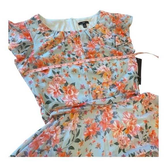 R&K Blue Coral Tiered Ruffle Flutter Sleeve Tie Waist Maxi Dress NEW Feminine - Picture 10 of 14